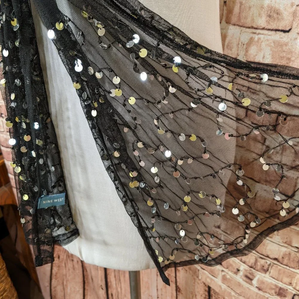 Nine West Sheer Nylon Scarf with Sequins 72 in Long